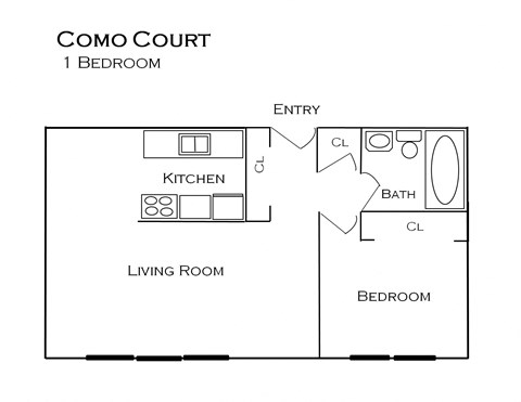 Floor plan for 1 bed, 1 bath, 625 sqft